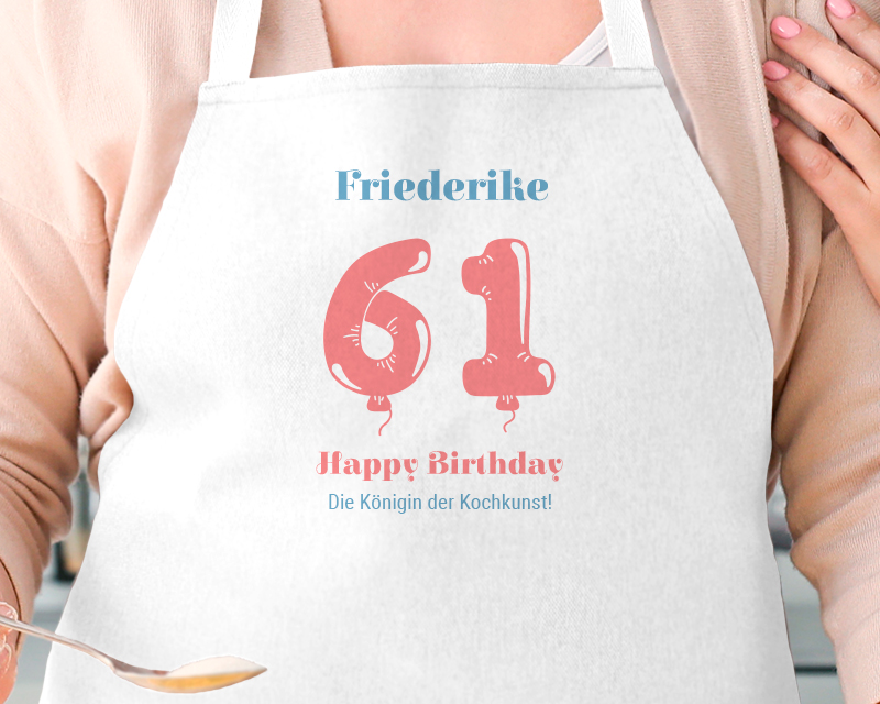 Personalisierbare Kochschürze weiß - Kollektion Geburtstags-Luftballons