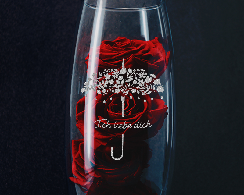 Personalisierte Vase mit Gravur und ewigen Rosen - Ich liebe dich