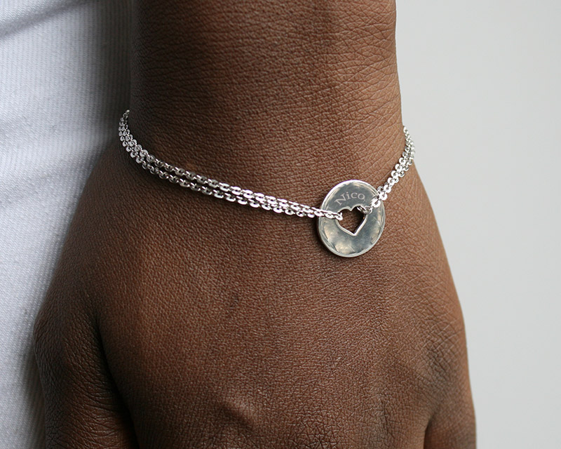 Bild 3 des Produkts Herz-Armband mit doppelter Kette aus echtem Silber anzeigen