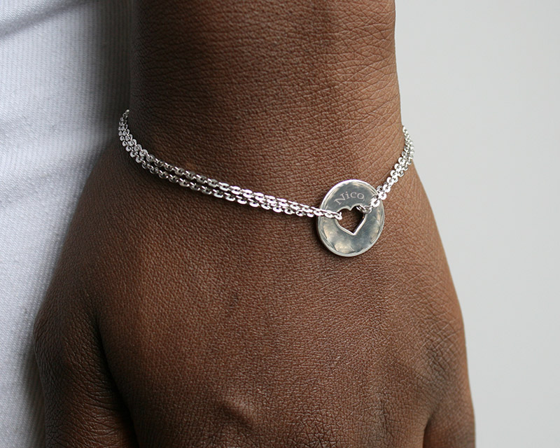 Herz-Armband mit doppelter Kette aus echtem Silber