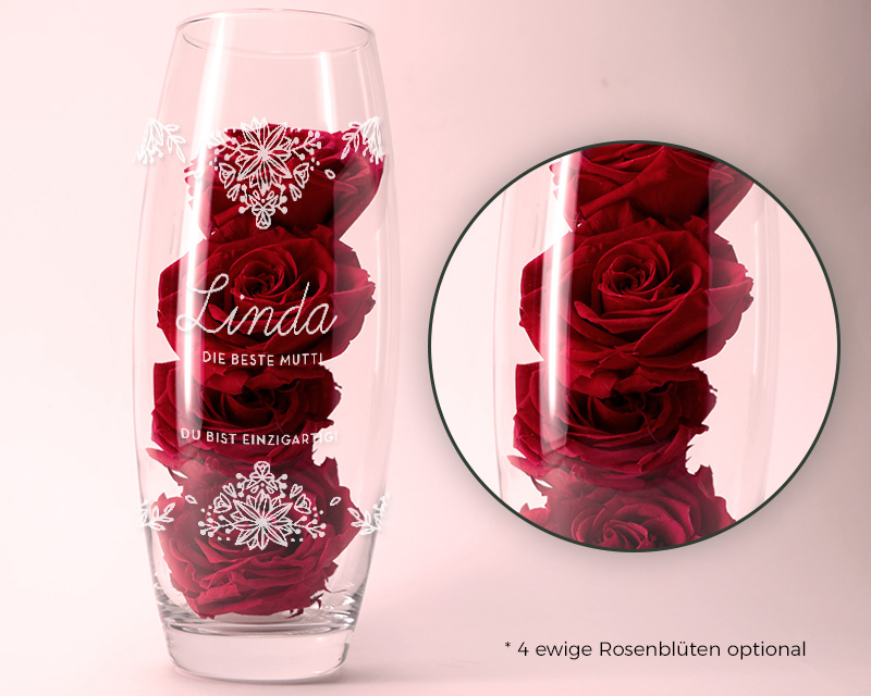 Personalisierte ovale Vase mit Gravur - Blumen