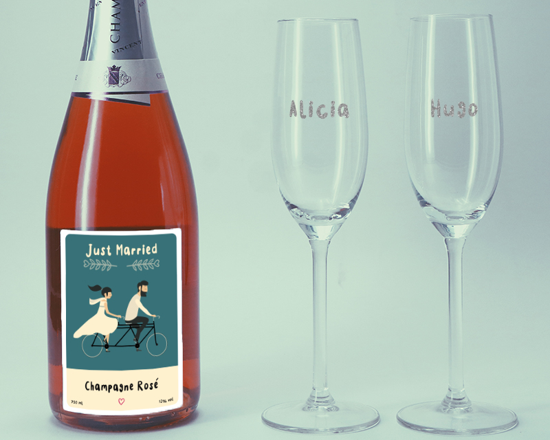 Rosé-Champagner Just Married und DUO personalisierbare Sektgläser Vorname