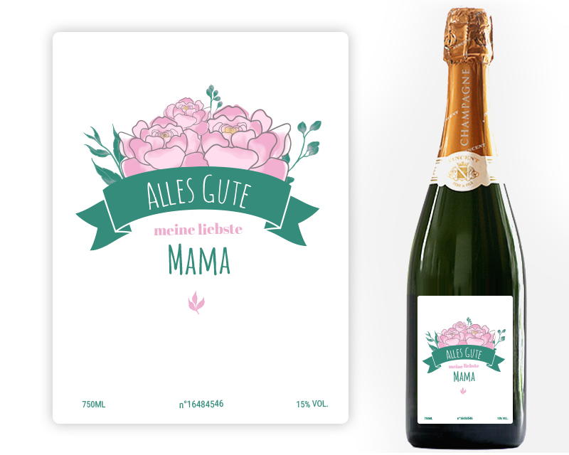 Personalisierbarer Champagner - Kollektion Blumen Mama