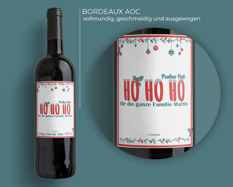 Personalisierbare Bordeaux-Weinflaschen - Kollektion Ho Ho Ho!