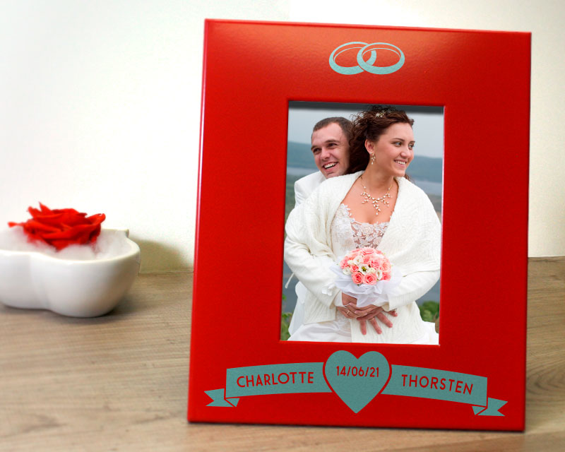 Bild 1 des Produkts Gravierter Bilderrahmen aus Metall rot Hochzeit anzeigen