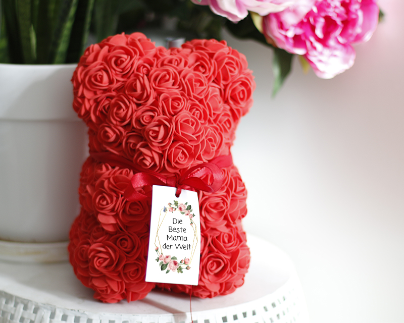 Bild 3 des Produkts Teddybär aus ewigen Rosen mit personalisierbarer Karte anzeigen