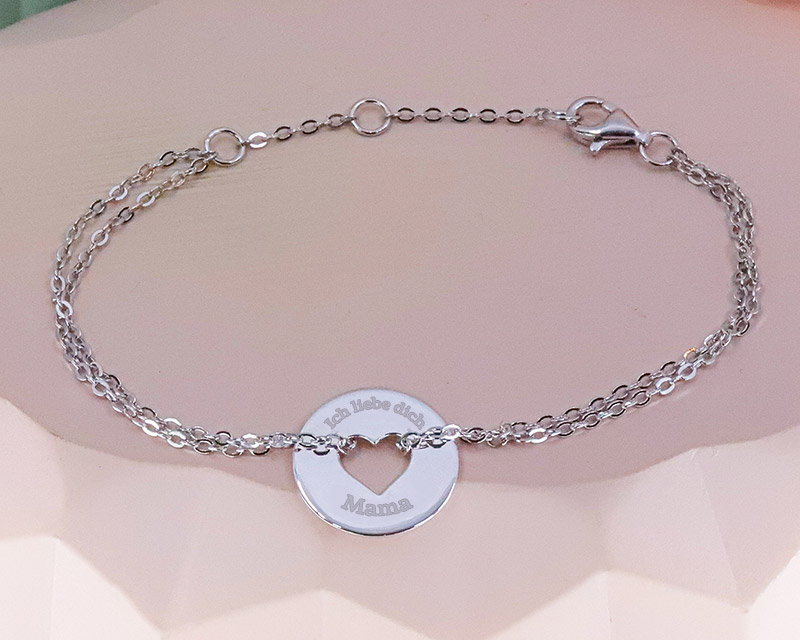 Herz-Armband mit doppelter Kette aus echtem Silber