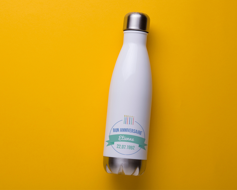 Personalisierbare Isolierflasche aus Edelstahl - Kollektion Geburtstagskerzen für Männer