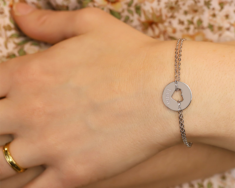 Herz-Armband mit doppelter Kette aus echtem Silber