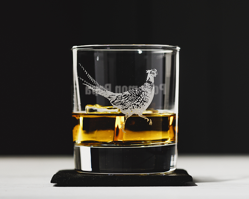 Personalisierbares Whiskyglas - Fasan mit Untersetzer