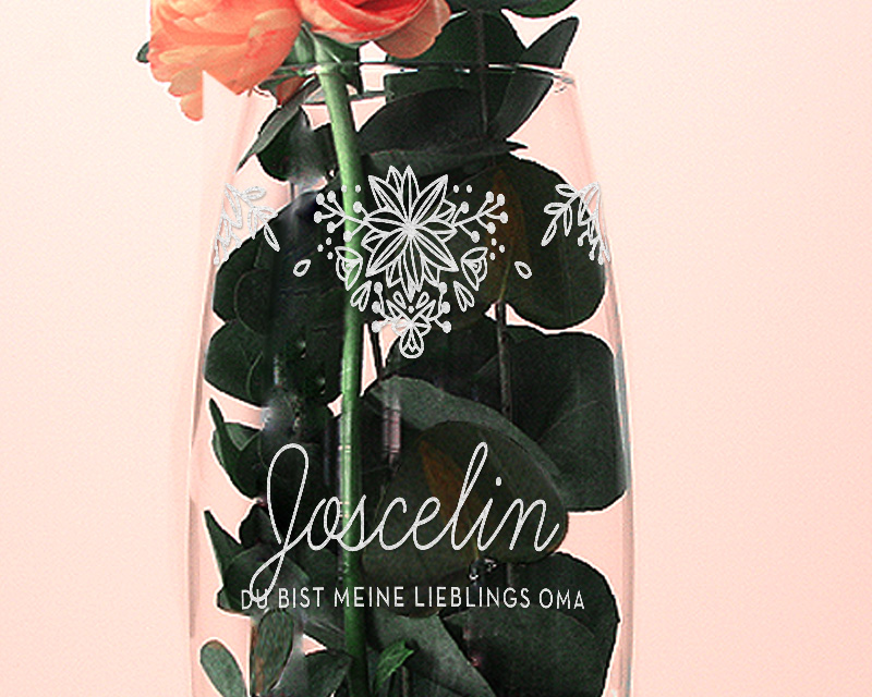 Personalisierte ovale Vase mit Gravur - Blumen