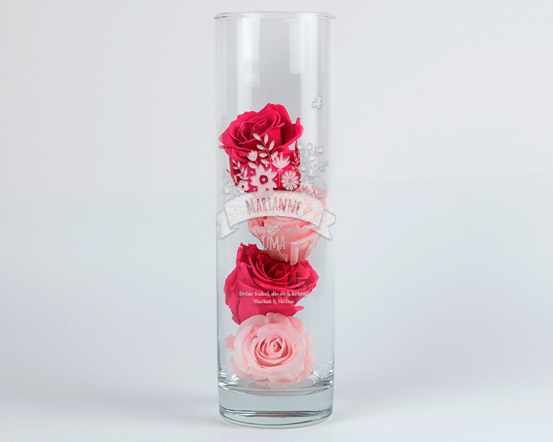 Personalisierbare Vase mit Gravur - Blumen Oma