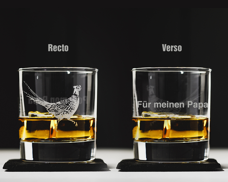 Personalisierbares Whiskyglas - Fasan mit Untersetzer