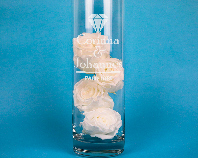 Personalisierbare Vase mit ewigen Rosen - Hochzeit