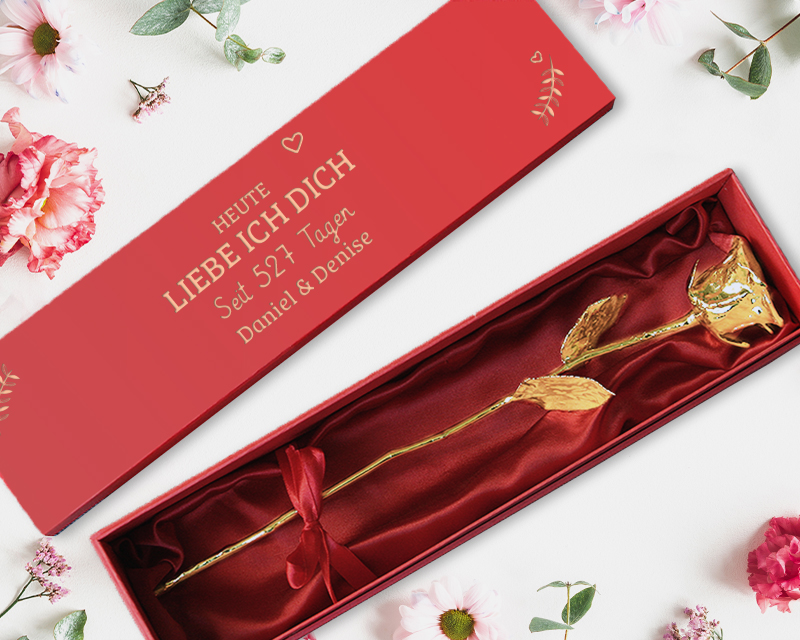 Ewige Rose aus 24 Karat Gold (36 cm) mit personalisierter Geschenkpackung - Heute liebe ich dich schon seit... Tagen