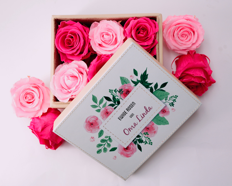 Bild 1 des Produkts Personalisierbares Schmuckkästchen mit 6 ewigen Rosen anzeigen