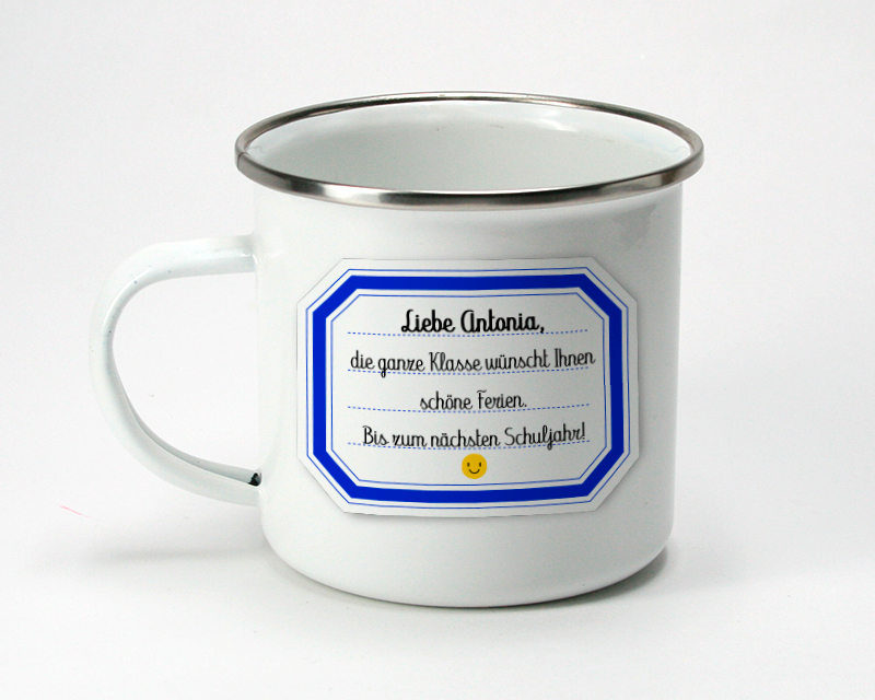 Personalisierte Emaille-Tasse - Danke Frau Lehrerin