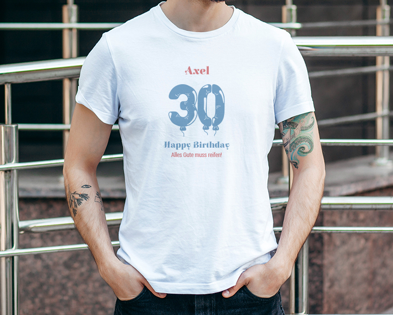 Bild 1 des Produkts Personalisierbares T-Shirt für Männer weiß - Kollektion Geburtstags-Luftballons anzeigen