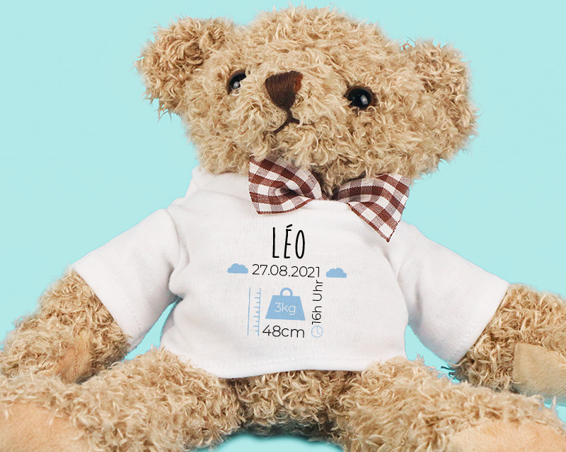 Personalisierbarer Teddybär Geburt - Blau