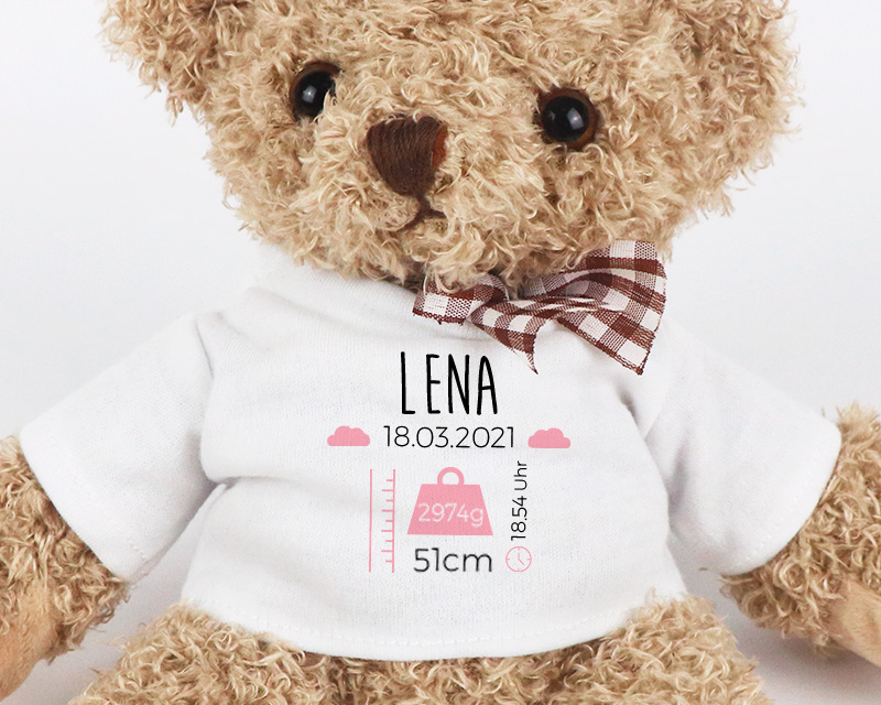 Personalisierter Teddybär Geburt - Rosa