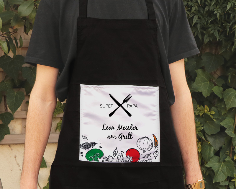 Personalisierte schwarze Kochschürze - Wir kochen gern!