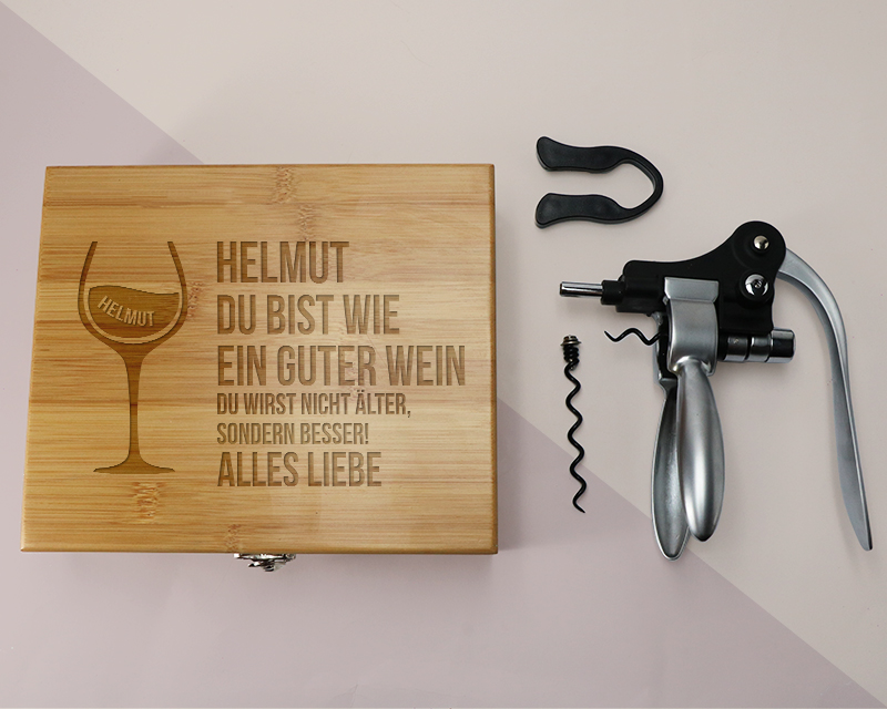 Gravierte Sommelier-Box mit Korkenzieher