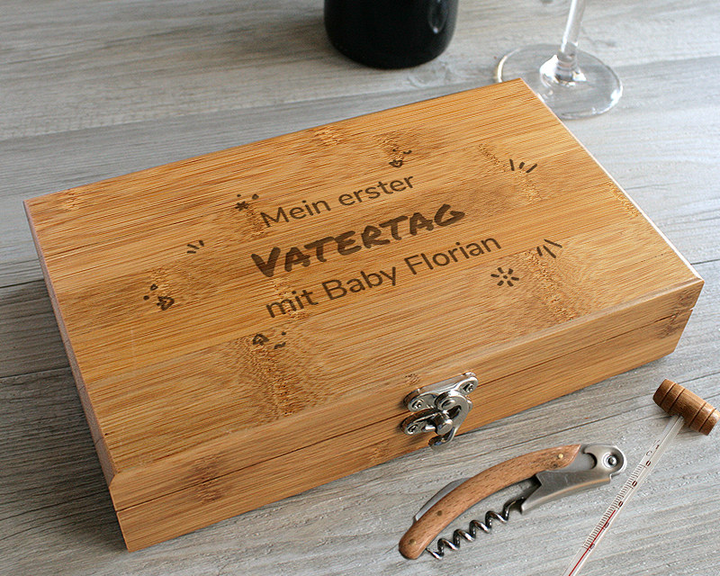 Gravierte Sommelier-Box mit Zubehör - Mein erster Vatertag