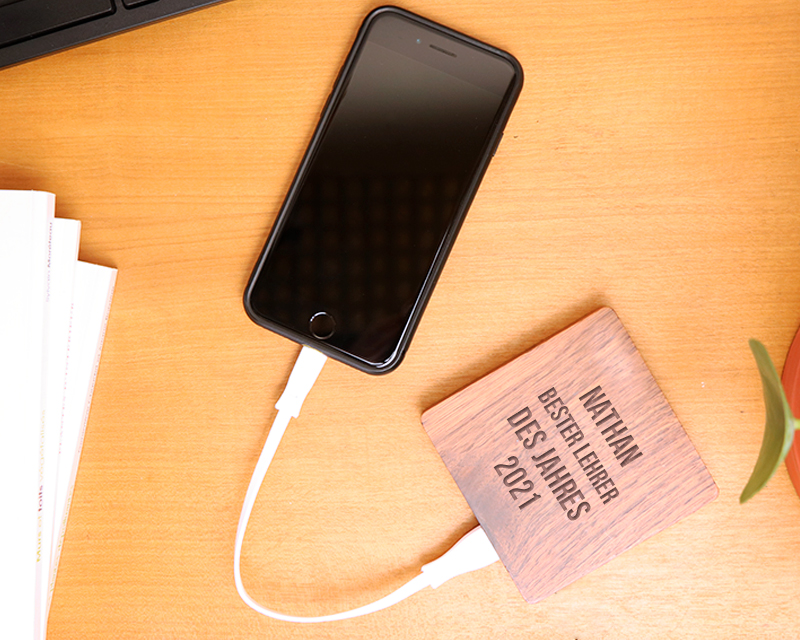 Personalisierbarer externer Akku aus Holz 5000 mAh - Danke Lehrerin, Lehrer, Prof