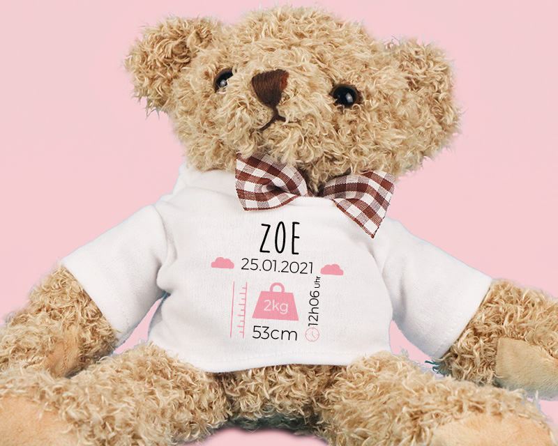 Personalisierter Teddybär Geburt - Rosa