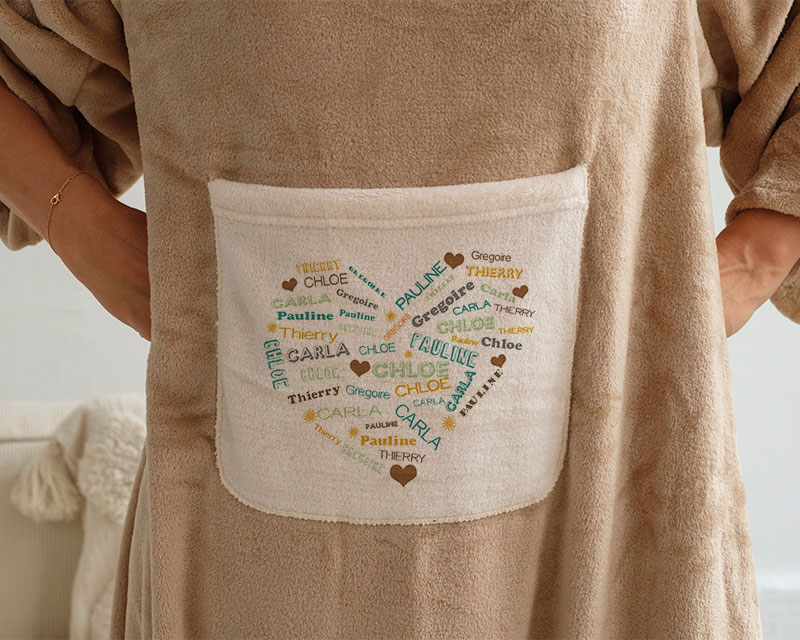 Personalisierte Decke mit Ärmeln Herz Familie