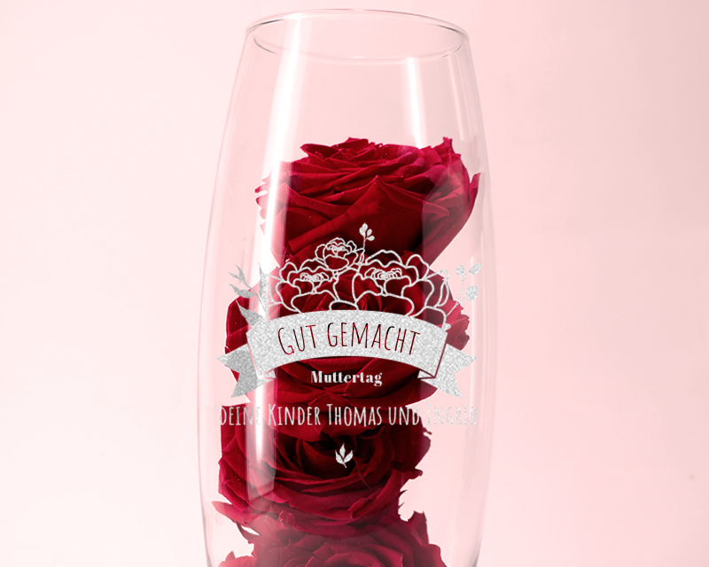 Personalisierbare Vase oval graviert - Kollektion Blumen Mama