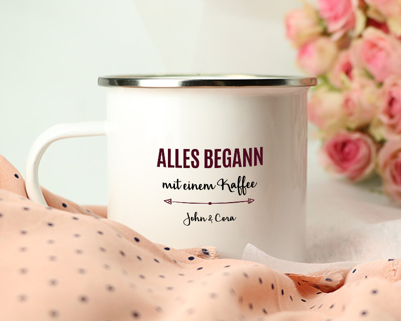 Personalisierte Emaille-Tasse - Alles begann ...