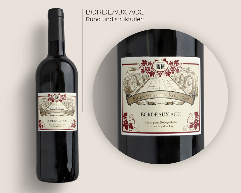 Bild 2 des Produkts Wein Geschenk Box mit einer personalisierbaren Rotweinflasche Bordeaux aus Frankreich anzeigen