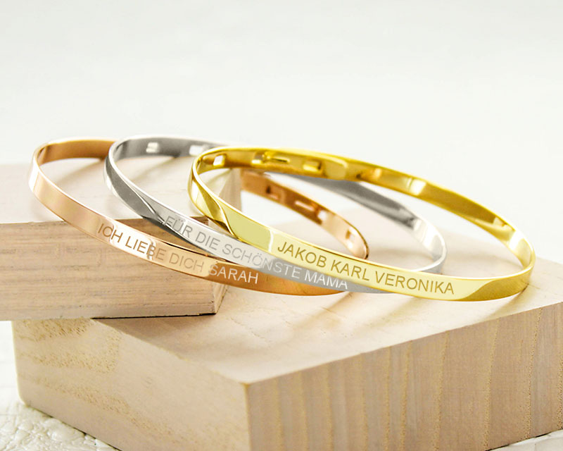 Bild 2 des Produkts Personalisiertes Armreif-Trio - Vergoldet, Silber und Rosévergoldet anzeigen