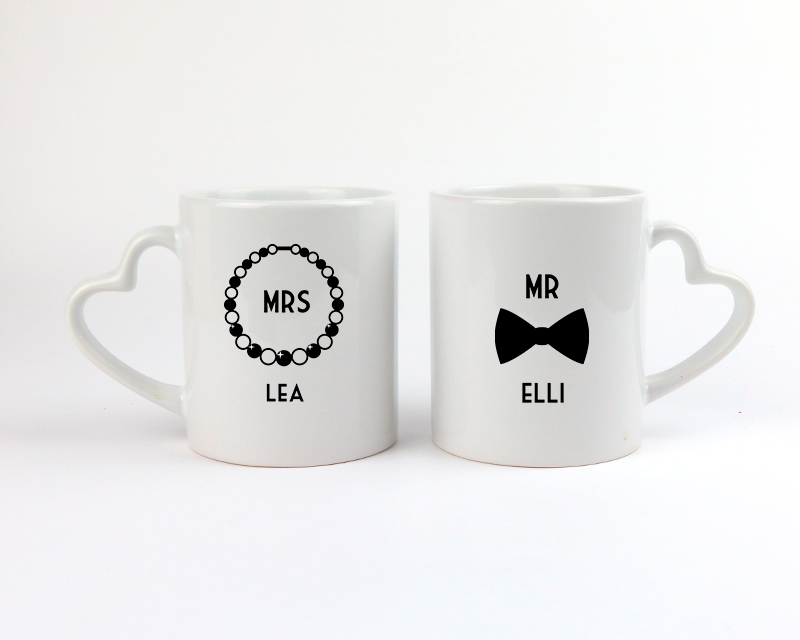 Bild 3 des Produkts 2er-Set personalisierte Tassen mit Herzhenkel - Mrs & Mrs anzeigen