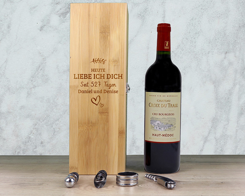 Personalisierbare Sommelier-Box mit 4 Zubehör - Heute liebe ich dich schon seit... Tagen