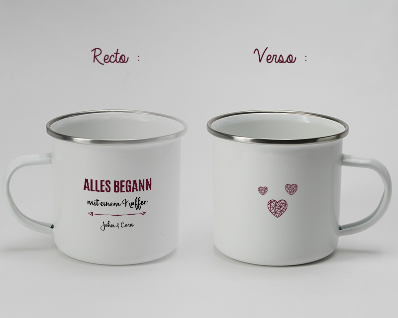 Personalisierte Emaille-Tasse - Alles begann ...