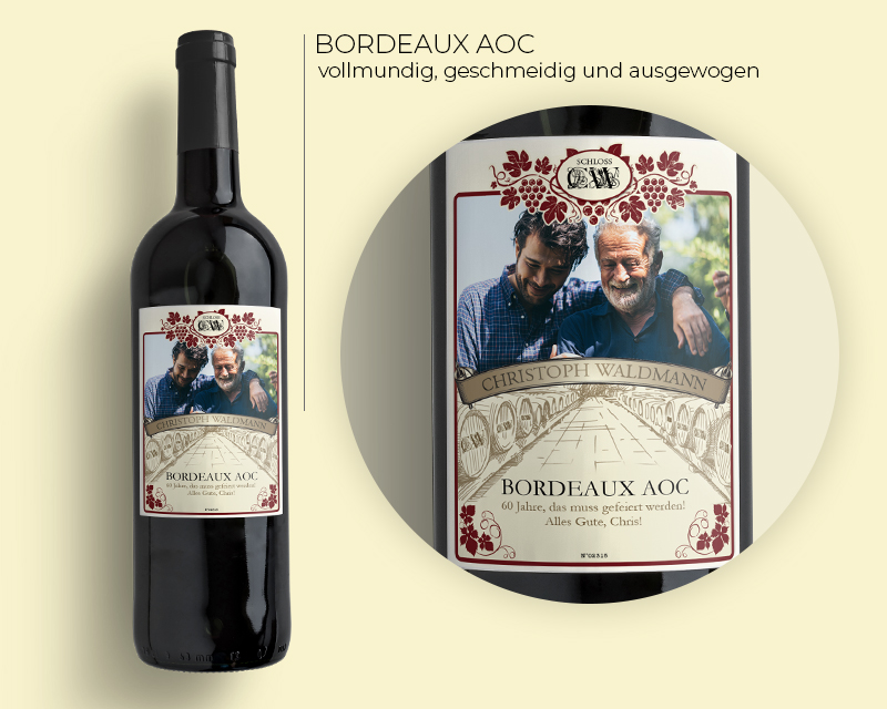 Bordeaux-Weinflasche mit Foto