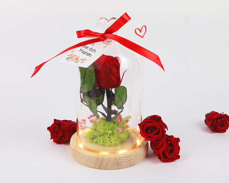 Bild 1 des Produkts Rose unter ihrer leuchtenden Glasglocke mit personalisierbarer Karte anzeigen