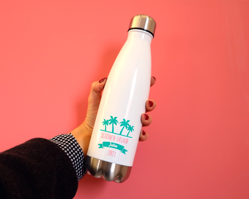 Personalisierbare Isolierflasche aus Edelstahl - Sommer Palme