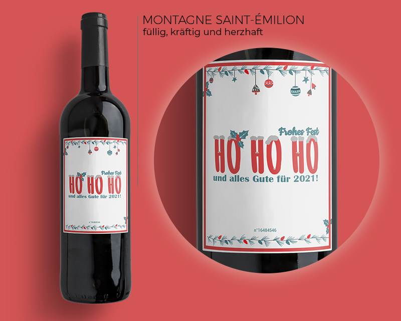 Bild 2 des Produkts Personalisierbare Bordeaux-Weinflaschen - Kollektion Ho Ho Ho! anzeigen