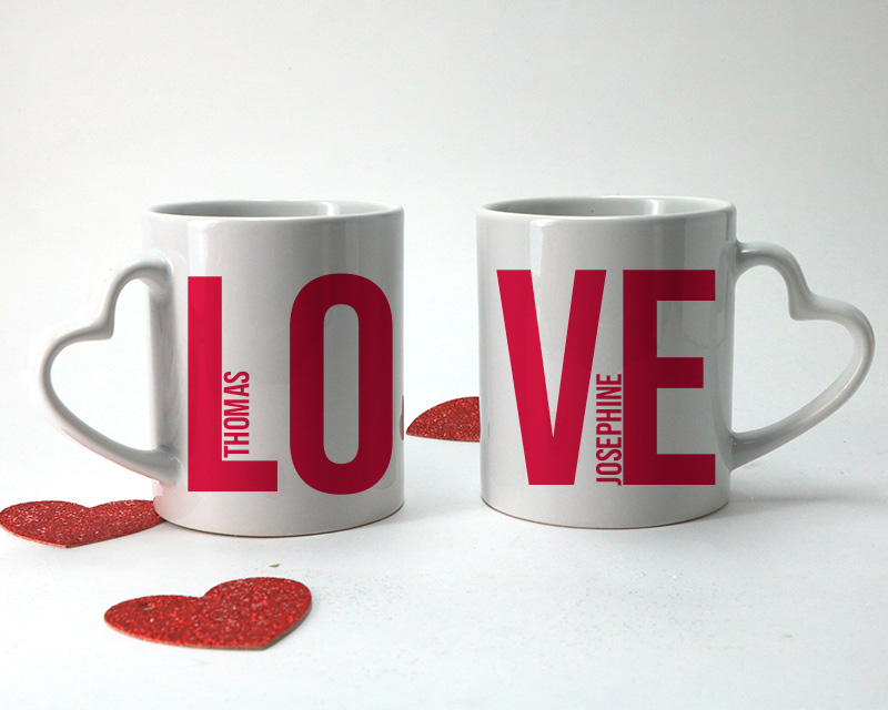 Bild 2 des Produkts 2er-Set personalisierte Tassen mit Herzhenkel - Love anzeigen