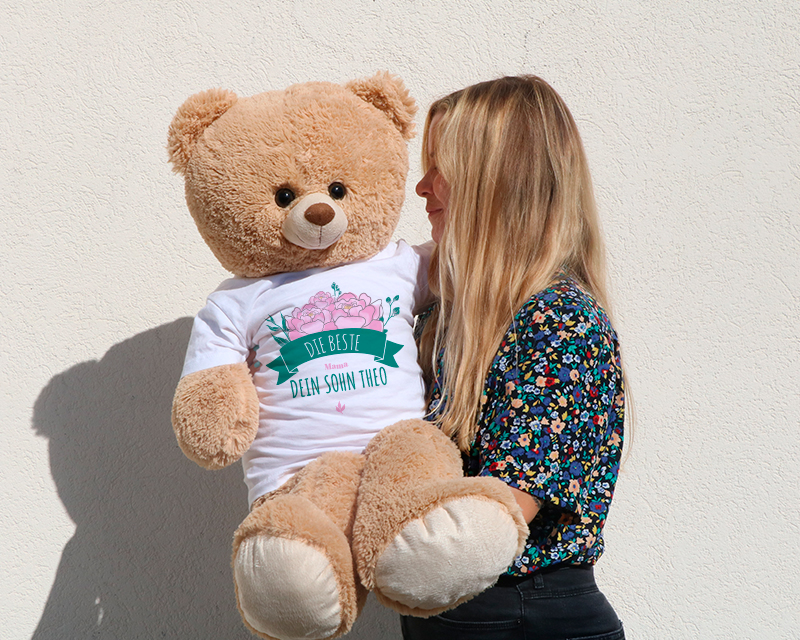 Personalisierbarer Riesen-Teddybär - Kollektion Blumen Mama