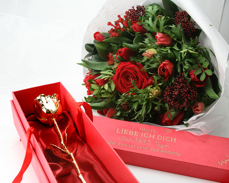 Ewige Rose aus 24 Karat Gold (36 cm) mit personalisierter Geschenkpackung - Heute liebe ich dich schon seit... Tagen