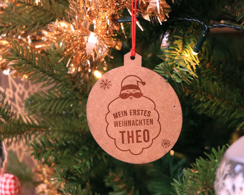 Set personalisierbare Weihnachtsanhänger aus Holz - Erstes Weihnachtsfest