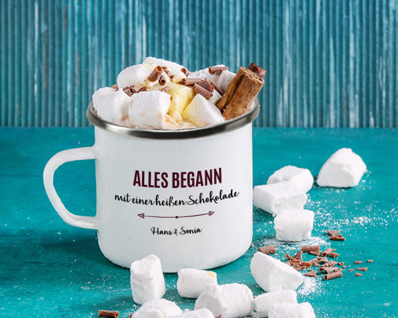 Personalisierte Emaille-Tasse - Alles begann ...