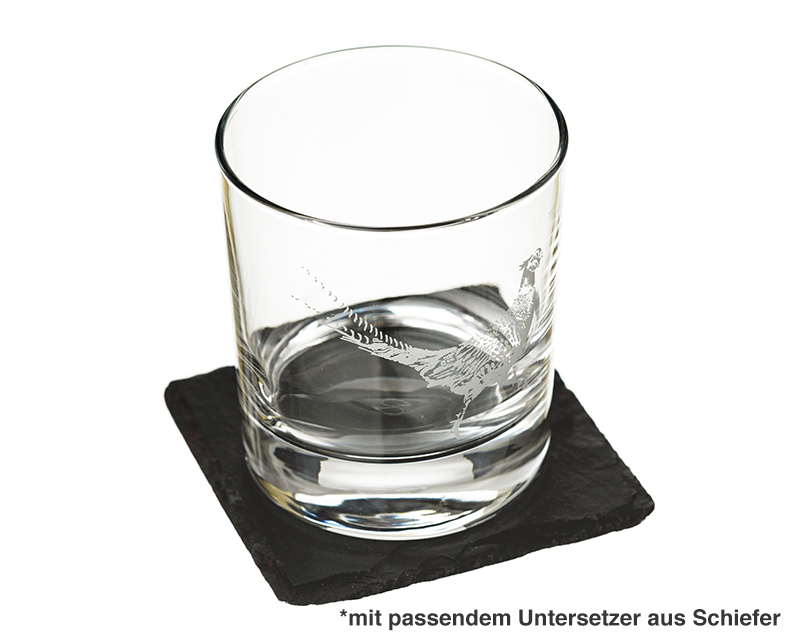 Bild 3 des Produkts Personalisierbares Whiskyglas - Fasan mit Untersetzer anzeigen